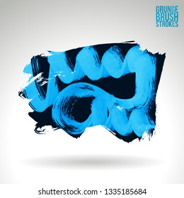 Blue brush stroke and texture. Grunge vector abstract hand - painted element. Underline and border design.