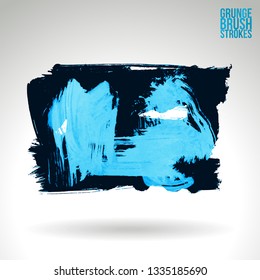 Blue brush stroke and texture. Grunge vector abstract hand - painted element. Underline and border design.