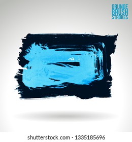 Blue brush stroke and texture. Grunge vector abstract hand - painted element. Underline and border design.