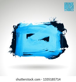 Blue brush stroke and texture. Grunge vector abstract hand - painted element. Underline and border design.