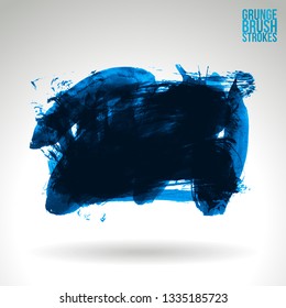 Blue brush stroke and texture. Grunge vector abstract hand - painted element. Underline and border design.
