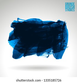Blue brush stroke and texture. Grunge vector abstract hand - painted element. Underline and border design.