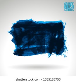 Blue brush stroke and texture. Grunge vector abstract hand - painted element. Underline and border design.