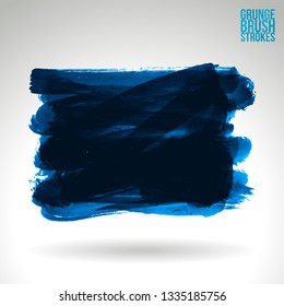Blue brush stroke and texture. Grunge vector abstract hand - painted element. Underline and border design.