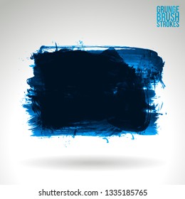 Blue brush stroke and texture. Grunge vector abstract hand - painted element. Underline and border design.