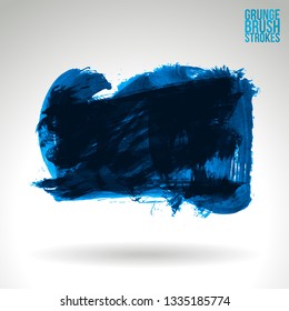 Blue brush stroke and texture. Grunge vector abstract hand - painted element. Underline and border design.