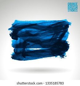 Blue brush stroke and texture. Grunge vector abstract hand - painted element. Underline and border design.