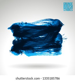 Blue brush stroke and texture. Grunge vector abstract hand - painted element. Underline and border design.