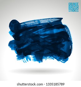 Blue brush stroke and texture. Grunge vector abstract hand - painted element. Underline and border design.