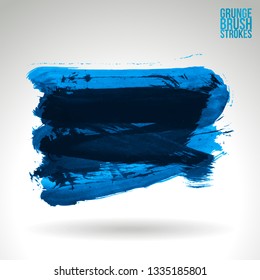 Blue brush stroke and texture. Grunge vector abstract hand - painted element. Underline and border design.