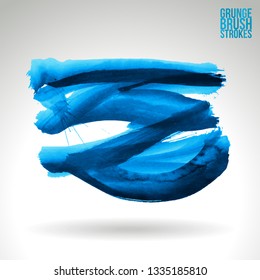 Blue brush stroke and texture. Grunge vector abstract hand - painted element. Underline and border design.