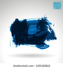 Blue brush stroke and texture. Grunge vector abstract hand - painted element. Underline and border design.