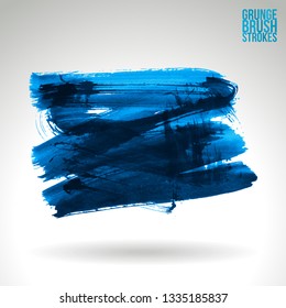 Blue brush stroke and texture. Grunge vector abstract hand - painted element. Underline and border design.