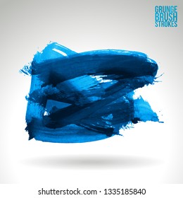 Blue brush stroke and texture. Grunge vector abstract hand - painted element. Underline and border design.