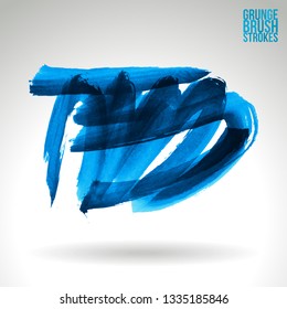 Blue brush stroke and texture. Grunge vector abstract hand - painted element. Underline and border design.
