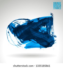 Blue brush stroke and texture. Grunge vector abstract hand - painted element. Underline and border design.