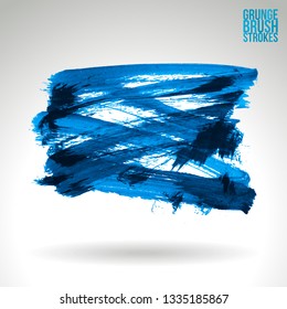 Blue brush stroke and texture. Grunge vector abstract hand - painted element. Underline and border design.