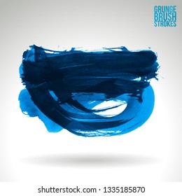Blue brush stroke and texture. Grunge vector abstract hand - painted element. Underline and border design.