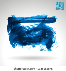 Blue brush stroke and texture. Grunge vector abstract hand - painted element. Underline and border design.