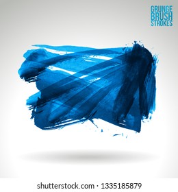 Blue brush stroke and texture. Grunge vector abstract hand - painted element. Underline and border design.