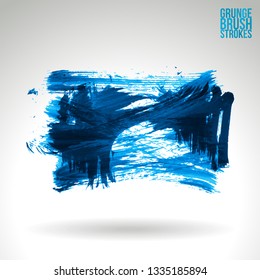 Blue brush stroke and texture. Grunge vector abstract hand - painted element. Underline and border design.