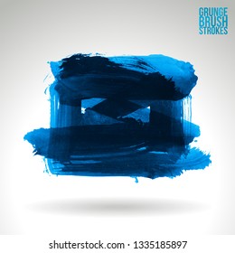 Blue brush stroke and texture. Grunge vector abstract hand - painted element. Underline and border design.