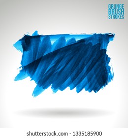 Blue brush stroke and texture. Grunge vector abstract hand - painted element. Underline and border design.