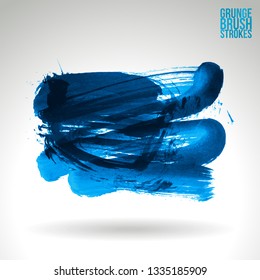 Blue brush stroke and texture. Grunge vector abstract hand - painted element. Underline and border design.