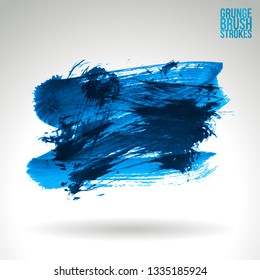 Blue brush stroke and texture. Grunge vector abstract hand - painted element. Underline and border design.