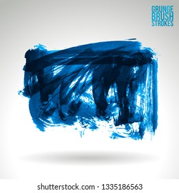 Blue brush stroke and texture. Grunge vector abstract hand - painted element. Underline and border design.