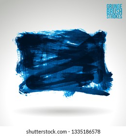 Blue brush stroke and texture. Grunge vector abstract hand - painted element. Underline and border design.