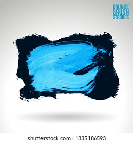 Blue brush stroke and texture. Grunge vector abstract hand - painted element. Underline and border design.