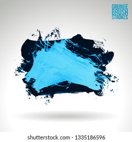 Blue brush stroke and texture. Grunge vector abstract hand - painted element. Underline and border design.