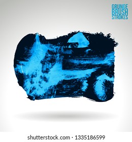 Blue brush stroke and texture. Grunge vector abstract hand - painted element. Underline and border design.