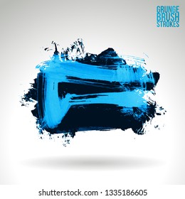 Blue brush stroke and texture. Grunge vector abstract hand - painted element. Underline and border design.