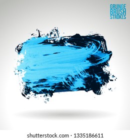 Blue brush stroke and texture. Grunge vector abstract hand - painted element. Underline and border design.