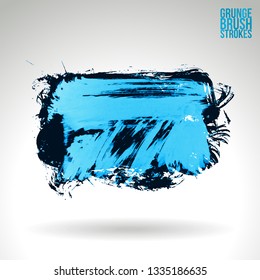 Blue brush stroke and texture. Grunge vector abstract hand - painted element. Underline and border design.