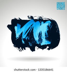 Blue brush stroke and texture. Grunge vector abstract hand - painted element. Underline and border design.