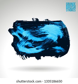 Blue brush stroke and texture. Grunge vector abstract hand - painted element. Underline and border design.