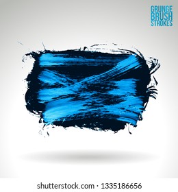 Blue brush stroke and texture. Grunge vector abstract hand - painted element. Underline and border design.