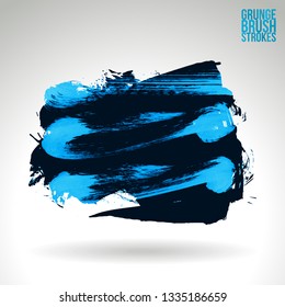 Blue brush stroke and texture. Grunge vector abstract hand - painted element. Underline and border design.