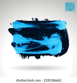 Blue brush stroke and texture. Grunge vector abstract hand - painted element. Underline and border design.
