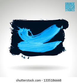 Blue brush stroke and texture. Grunge vector abstract hand - painted element. Underline and border design.