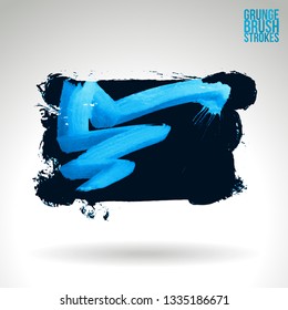 Blue brush stroke and texture. Grunge vector abstract hand - painted element. Underline and border design.