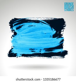 Blue brush stroke and texture. Grunge vector abstract hand - painted element. Underline and border design.