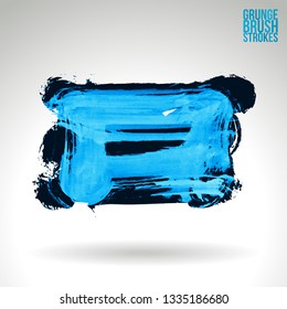 Blue brush stroke and texture. Grunge vector abstract hand - painted element. Underline and border design.