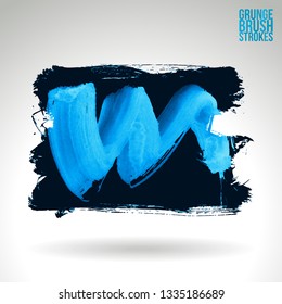 Blue brush stroke and texture. Grunge vector abstract hand - painted element. Underline and border design.