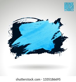 Blue brush stroke and texture. Grunge vector abstract hand - painted element. Underline and border design.