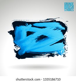 Blue brush stroke and texture. Grunge vector abstract hand - painted element. Underline and border design.