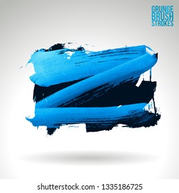 Blue brush stroke and texture. Grunge vector abstract hand - painted element. Underline and border design.